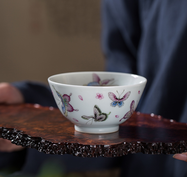 The Owl up jingdezhen tea masters cup draw with enamel butterfly single CPU checking ceramic sample tea cup