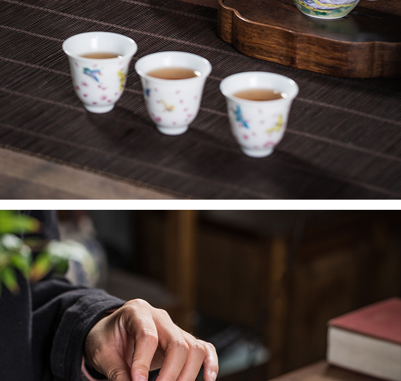 Owl up jingdezhen ceramics by hand hand - made kung fu tea set colored enamel handmaiden figures make tea with the teapot