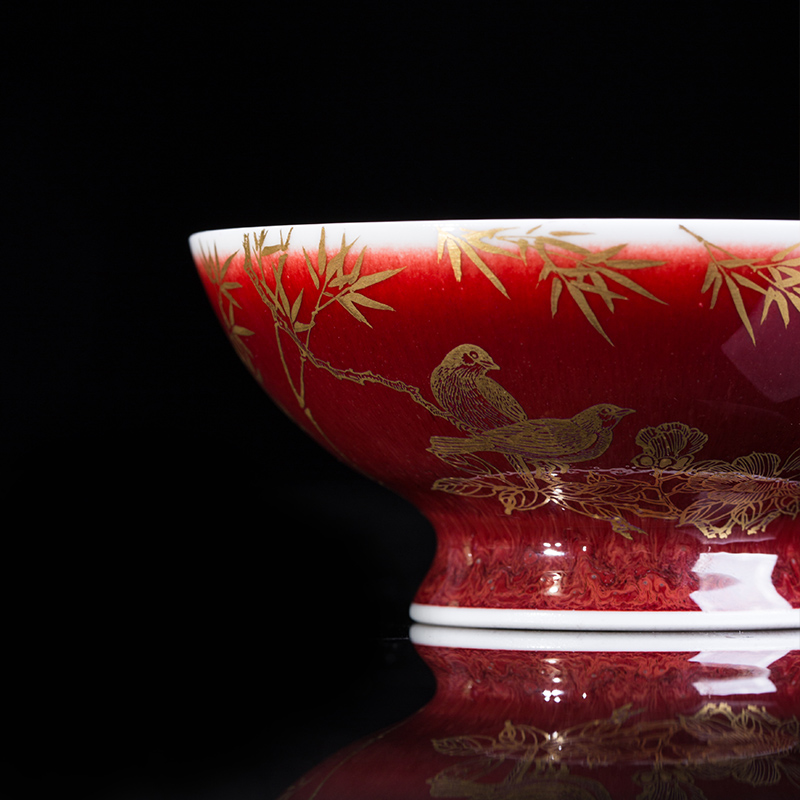 The Owl up jingdezhen tea tea set ruby red glaze masters cup, cup paint bamboo pay-per-tweet bird pure manual kung fu tea cups