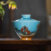 Xiaolian Jingdezhen tea set wood burning kiln opening piece glaze cover Bowl heaven and man two Cup handmade ceramic cup