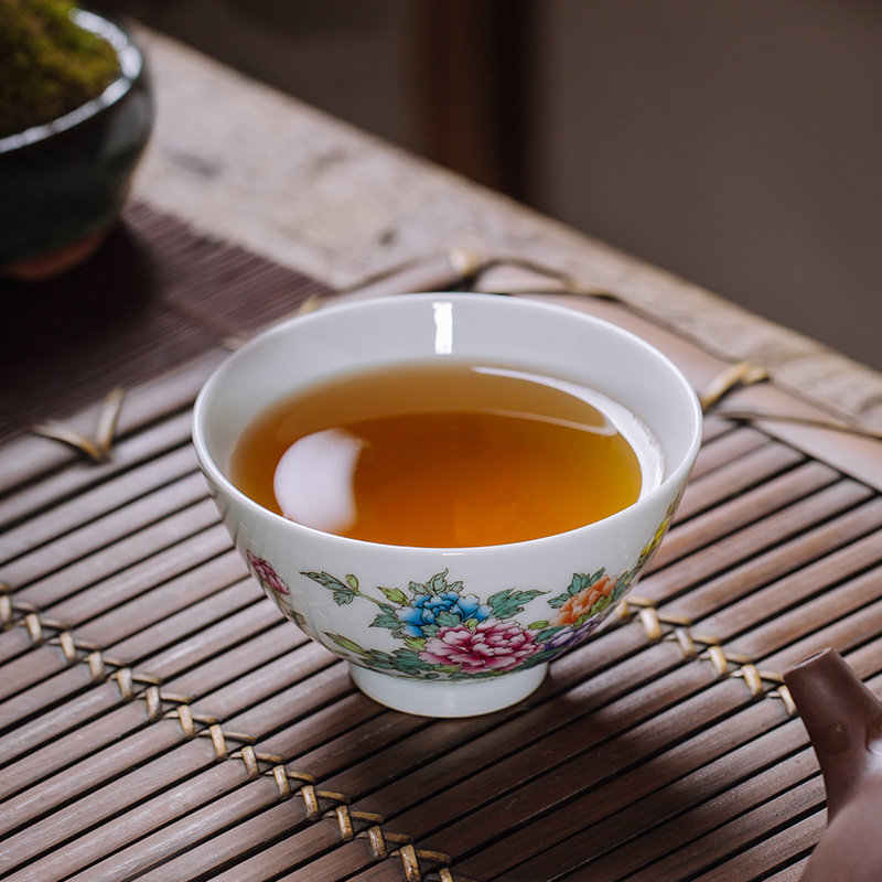 The Owl up jingdezhen master cup colored enamel peony cup single cup tea and flowers and birds kung fu tea cups hat to bowl