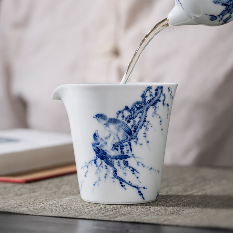 The Owl large portion up jingdezhen blue and white ceramic tea set hand - made justice cup tea cups, kung fu tea tea