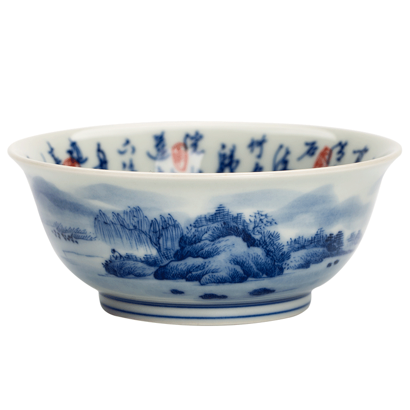 The Owl up jingdezhen blue and white landscape hand - made tea set on autumn Ming maintain figure kung fu tea cup master CPU