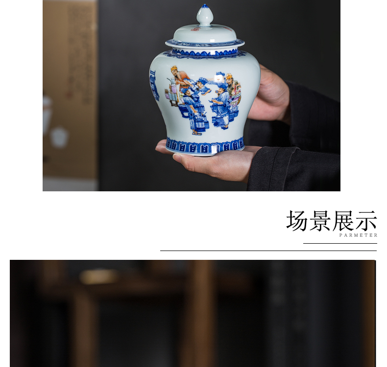 General owl up jingdezhen blue and white color bucket high - grade tea pot archaize furnishing articles all checking ceramic large - sized caddy fixings