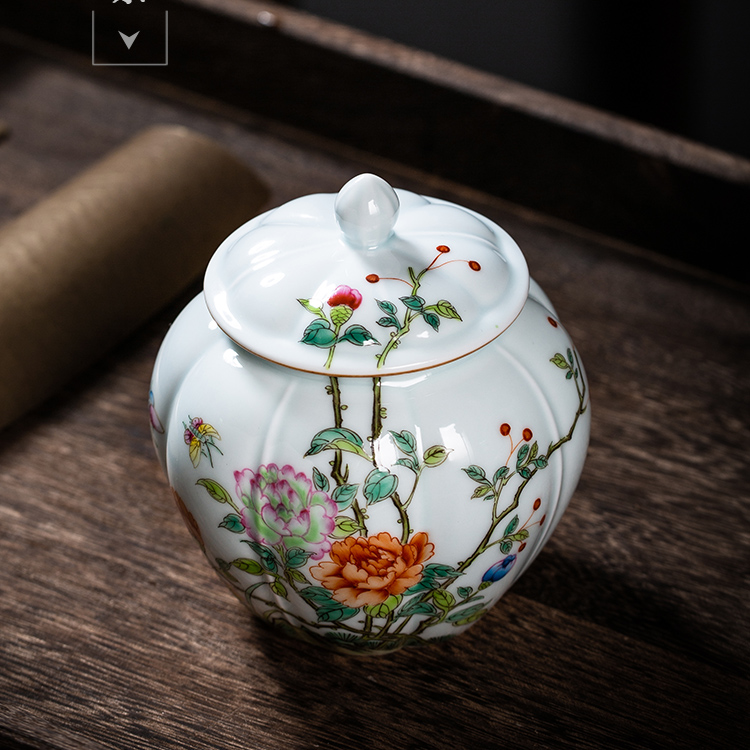 The Owl up with jingdezhen ceramic tea tea pot of green glaze painting of flowers and enamel jar sealed as cans small exquisite hand - made