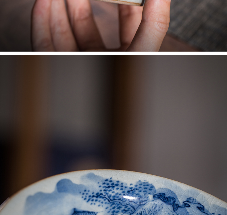 Old owl up clay five blue and white tureen tea service manual hand - made surface landscape maintain large kongfu tea bowl