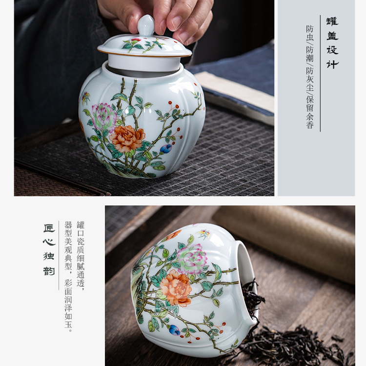 The Owl up with jingdezhen ceramic tea tea pot of green glaze painting of flowers and enamel jar sealed as cans small exquisite hand - made