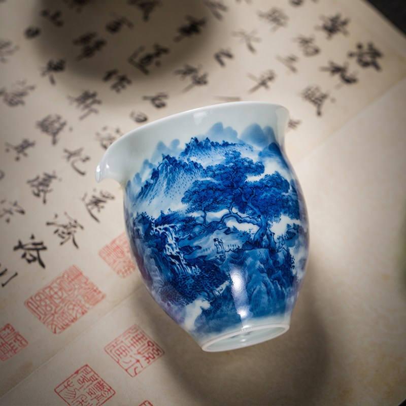 Blue and white landscape large owl up maintain heavy ceramic fair keller kung fu tea tea tea sea points, hand - made
