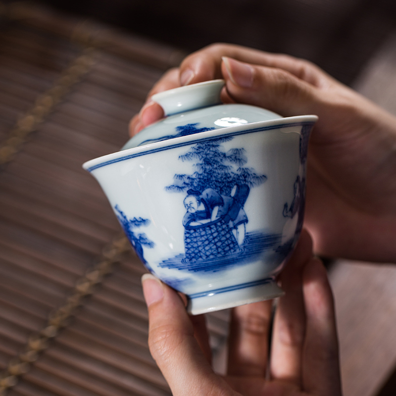 The Owl only tureen teacups hand - made up with jingdezhen blue and white two high - end antique checking ceramic tea bowl