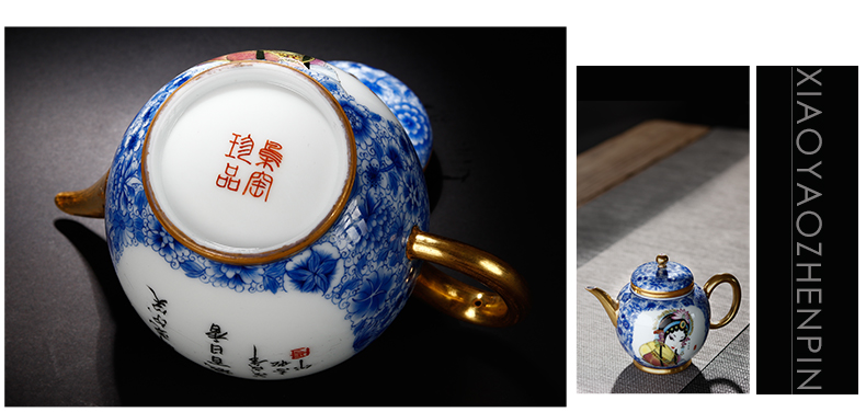 Jingdezhen ceramic hand - drawn characters under glaze blue and white enamel teapot all hand the "single pot teapot kung fu