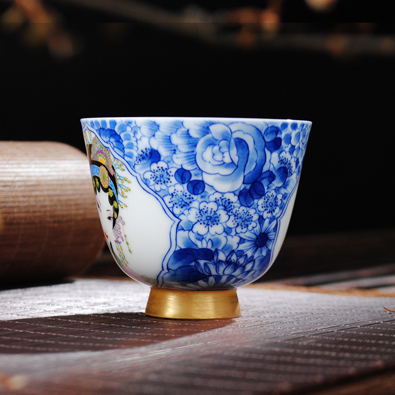 Jingdezhen blue and white kung fu tea set hand - made ceramic cups open hall pastel actress sample tea cup antique small tea cups