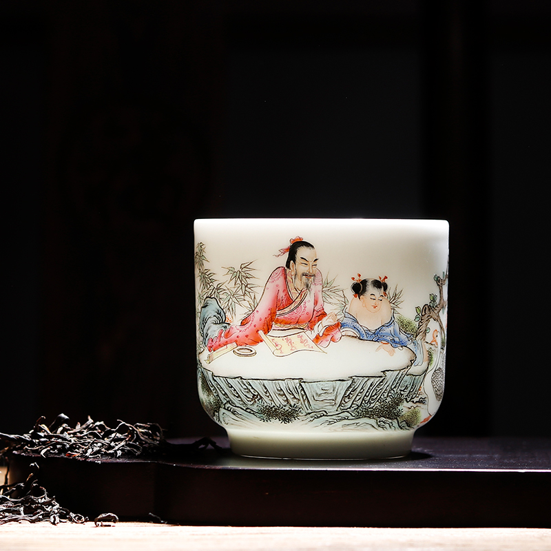 Jingdezhen ceramic hand - made pastel noggin suit pure manual character kung fu tea tea bowl sample tea cup