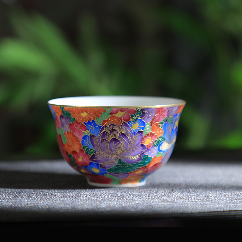 Manual jingdezhen ceramic kung fu tea cup single cup color thread flower sample tea cup hand - made personal small tea cups