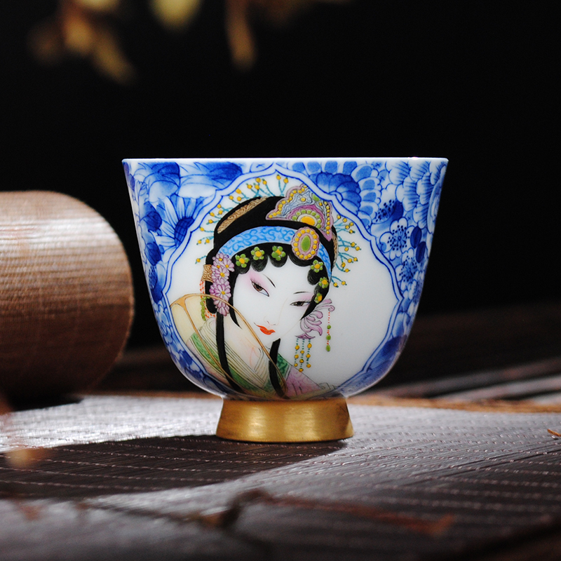 Jingdezhen blue and white kung fu tea set hand - made ceramic cups open hall pastel actress sample tea cup antique small tea cups