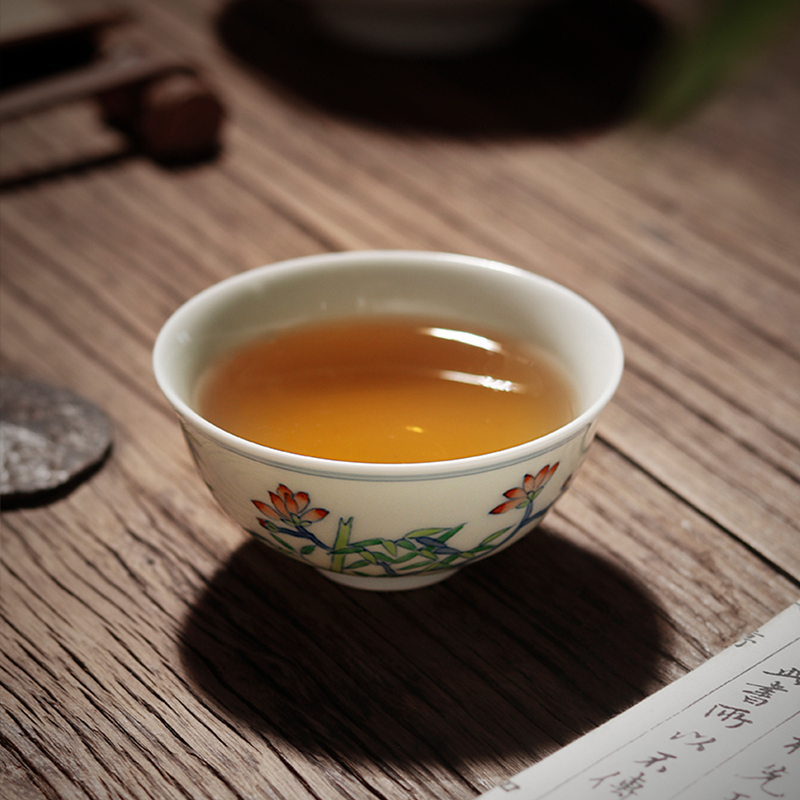 Owl up jingdezhen hand - made teacup chenghua individual fights colorful tea cup checking ceramic, bamboo lotus simple but elegant small cup