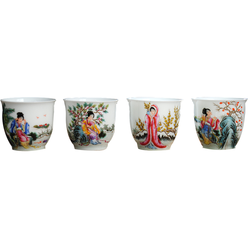 The Famille rose porcelain teacup suit of jingdezhen ceramic hand - made kung fu tea pure manual cups sample tea cup