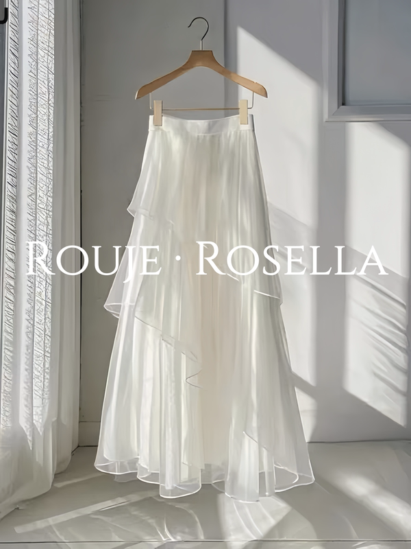French Rouje Rosella ⭐ French White Mesh Skirt for Women in Summer, Unique Design, Super Fairy A-Line Long Skirt