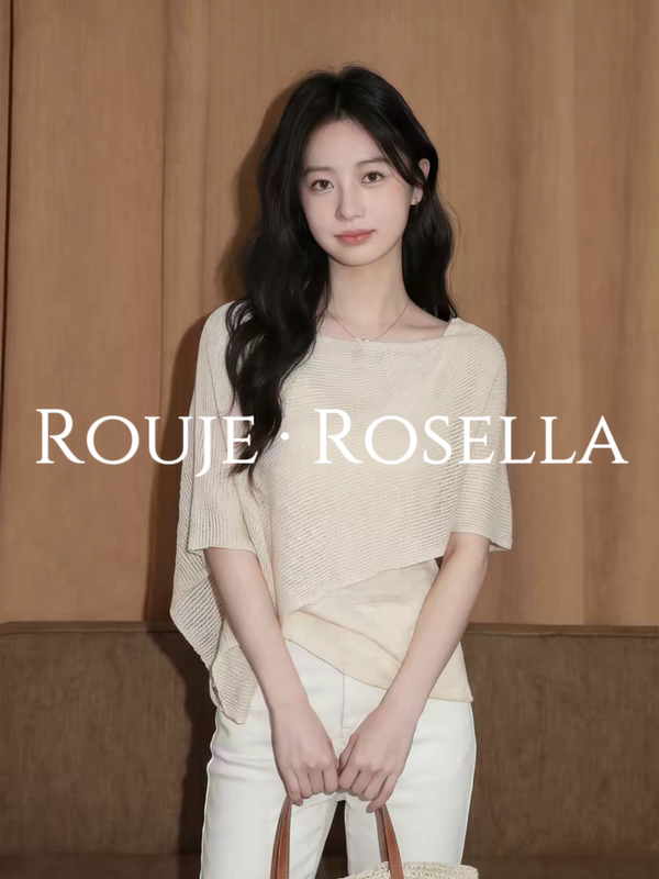 French Rouje Rosella Is Mesmerizing ⭐ Trendy Irregular Cape Shawl Knitted Women's Summer Thin Top