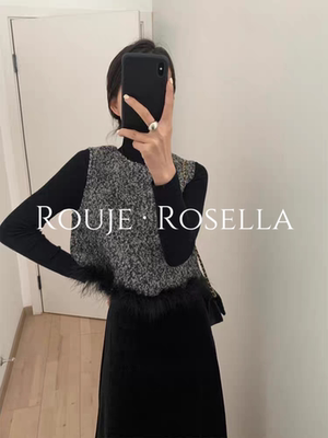 French Rouje Rosella⭐ high-end round-neck frayed sleeveless vest for women layering over a vest for autumn and winter