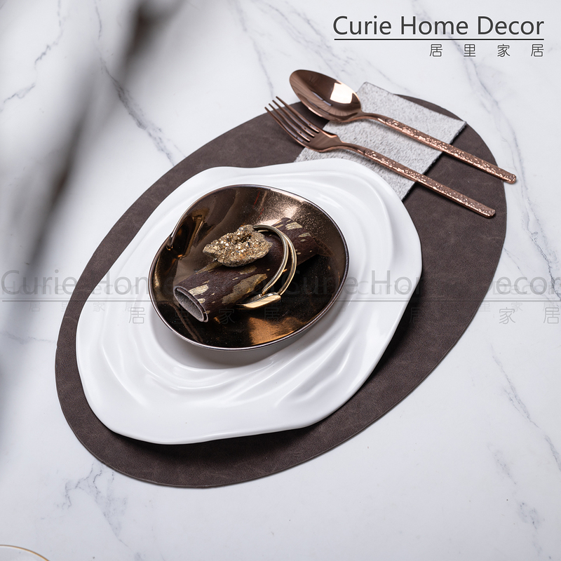 Model Room Tableware Rose Gold Creative Western-Style Plates Designer Soft Decoration Matching Ceramic Plate Set