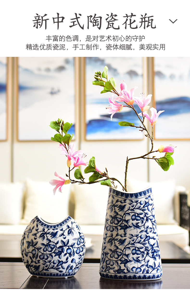 The new Chinese rich ancient frame jingdezhen blue and white porcelain vase, The sitting room porch TV ark, home decoration flower arranging furnishing articles