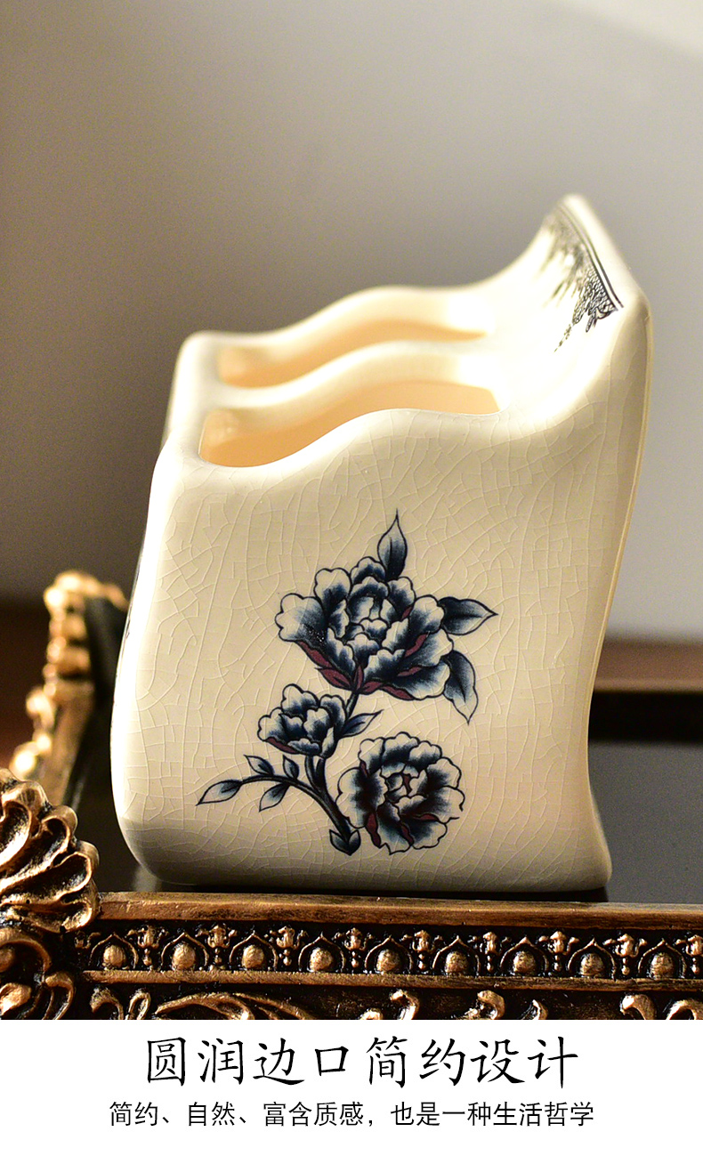 Three - piece ceramic bowl of new Chinese style new classic tea table table furnishing articles blue - and - white decoration home decoration restoring ancient ways