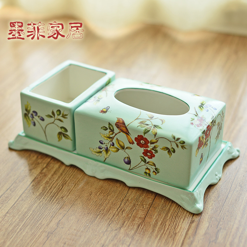 New Chinese style restoring ancient ways ceramic multi - function remote tissue box sitting room dining - room use American tea table smoke box furnishing articles