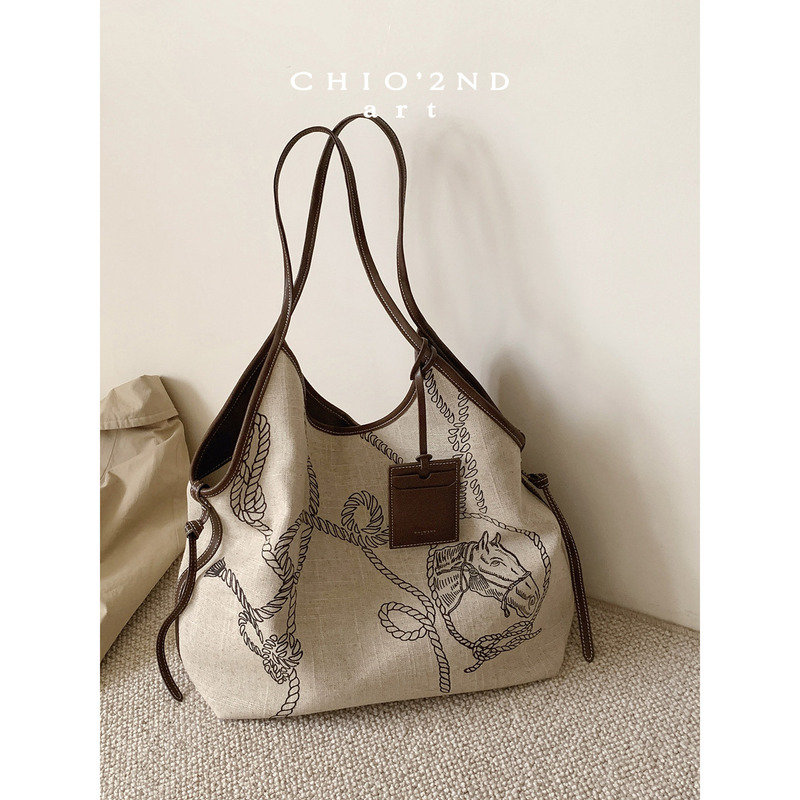 Nanfeng Chio2Nd Handmade Linen Fabric Mandu Scroll Tote Bag Women's Casual Handbag Shoulder Bag Large Bag Nanfeng Chio2Nd Handmade Linen Fabric Mandu Scroll Tote Bag Women's Casual Handbag Shoulder Bag Large Bag