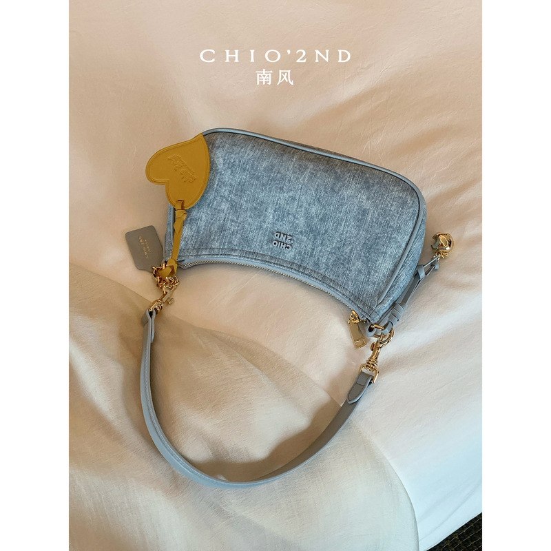 Nanfeng Chio2Nd Denim Leather Blue Underarm Bag for Women 2026 New Model This Year's Popular Shoulder Crossbody Bag Nanfeng Chio2Nd Denim Leather Blue Underarm Bag for Women 2026 New Model This Year's Popular Shoulder Crossbody Bag