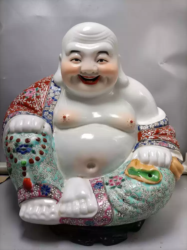 景德镇粉彩弥勒佛瓷雕朱茂记造雕塑瓷厂艺术收藏品-Taobao-Tmall