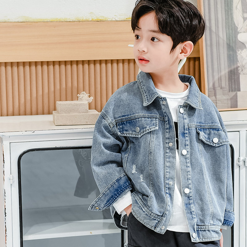 Children's Spring and Autumn Wear 2022 New Trend Internet Celebrity Fried Street Big Boys' Denim Jackets jackets on clothes jacket Boys