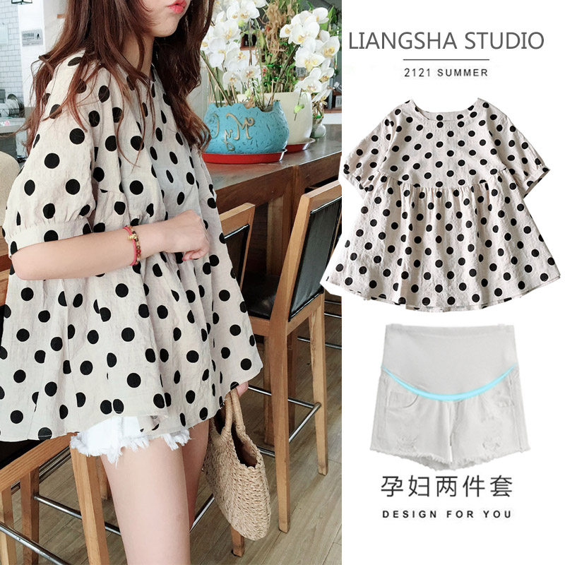 Pregnancy maternity dress Summer Clothing Suit Nets Red Summer Thin blouses Jacket Foreign Dolls Short Sleeve Shirts Two-piece Foreign Dress