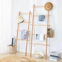 Japanese-style bedroom floor-standing solid wood wall-mounted coat rack small ladder clothes hanger trapezoidal storage rack vertical bed and breakfast