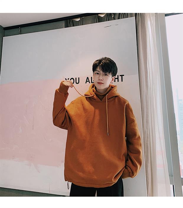 Tide thương hiệu cổ cao khâu áo len giả hai mảnh nam triều triều Hàn Quốc của mũ trùm đầu đẹp trai t dày mùa đông hoang dã ngọn áo hoodie đen