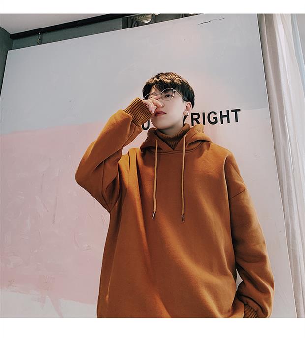 Tide thương hiệu cổ cao khâu áo len giả hai mảnh nam triều triều Hàn Quốc của mũ trùm đầu đẹp trai t dày mùa đông hoang dã ngọn áo hoodie đen