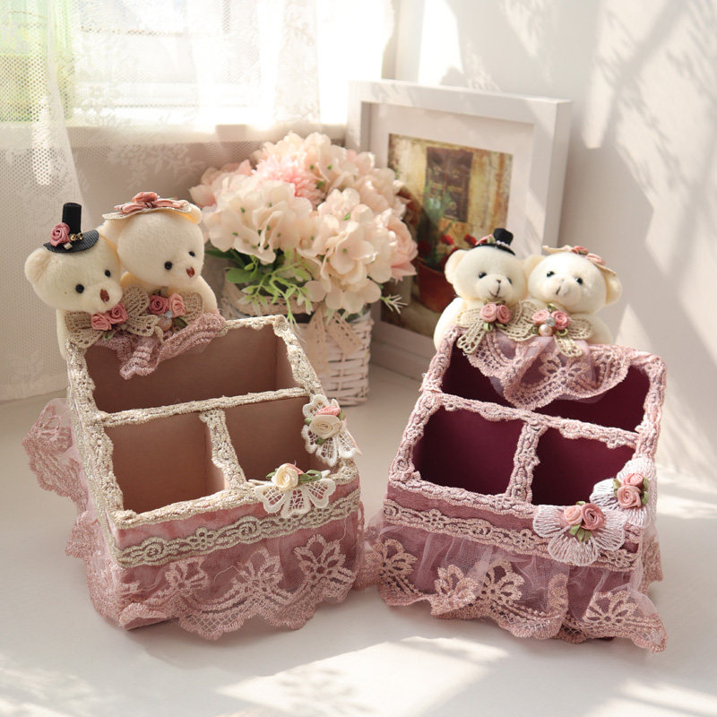 Fabric cosmetics storage box Coffee table desktop remote control storage box Lace creative European trapezoidal finishing box