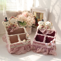 Fabric cosmetics storage box coffee table desktop remote control storage box lace creative European trapezoidal finishing box