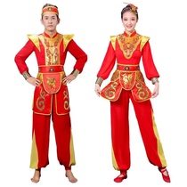 New adult drumming performance costumes for women red festive Chinese majestic gongs and drums opening fan dance square yangko costumes
