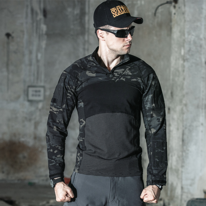 Special forces tactical T-shirt frog suit long-sleeved men's self-cultivation stand-up collar jacket army fans spring and autumn outdoor camouflage combat T-shirt