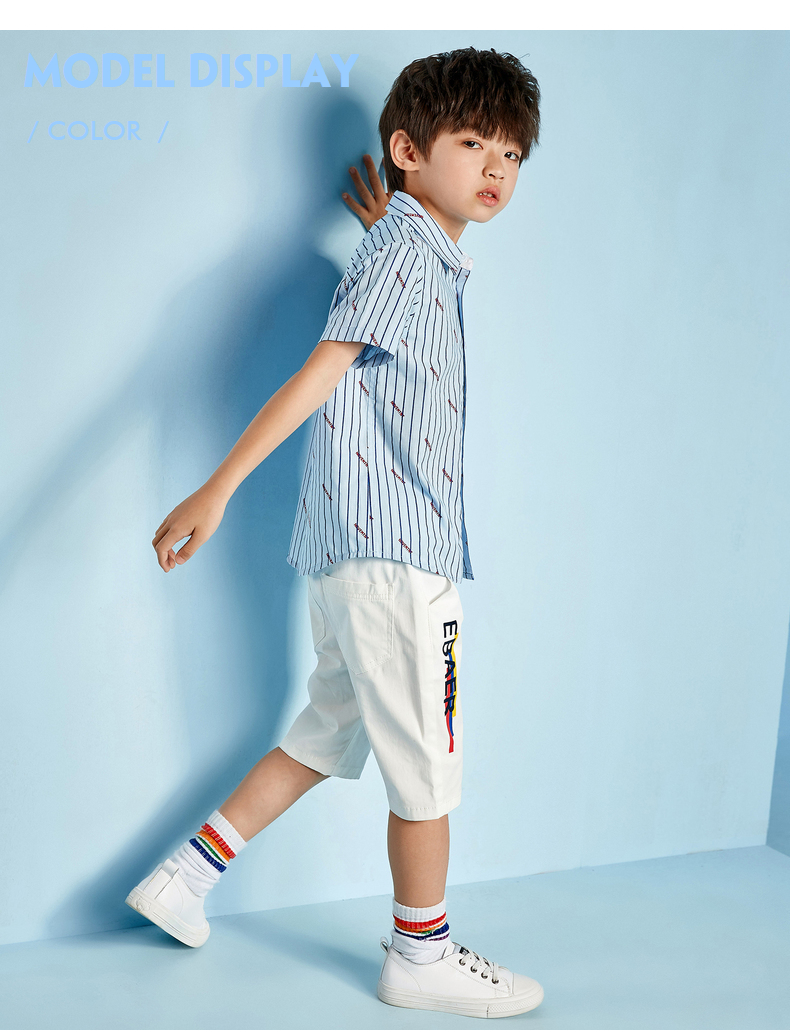 Yibei Huangcheng boy áo sơ mi ngắn tay mùa hè nước ngoài mùa hè nhỏ trẻ em cotton giản dị sọc áo phiên bản Hàn Quốc - Áo sơ mi đồ bộ cho bé gái