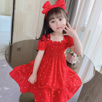 Girls summer clothes red dress 2020 new small childrens clothing childrens princess dress net red baby super-western skirt