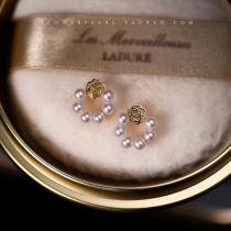 Flower field rose 18K gold Japanese aurora mini Akoya Sea Pearl camellia rose garland earrings stud
