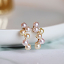 Vanilla cream gold ice cream Japanese Aurora Akoya sea water Pearl Half-Life Tang Crystal grape earrings