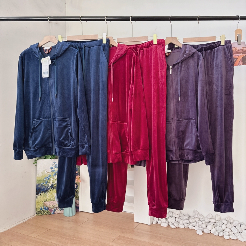 H1-75 Women's Solid Color European and American Style Velvet Homewear Set Velvet Warm Autumn and Winter Pajamas