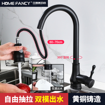 Black pull-out hot and cold wash basin faucet refined copper telescopic sink sink wash basin Net red shower faucet