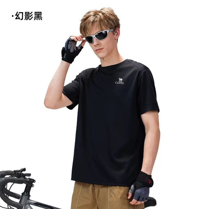 [骆驼滑滑T]户外速干T恤男夏运动短袖圆领网眼透气徒步登山上衣女