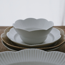Glutinous rice porcelain) Jingdezhen two-color flower disc petal deep bowl oval dinner plate fish plate ceramic tableware