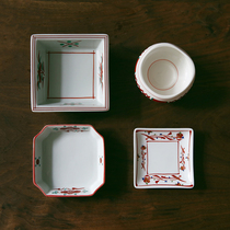 Glutinous rice porcelain) National Red Gold small dish ceramic small Bowl square dish Japanese tableware seasoning dish
