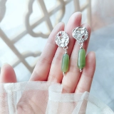 Ретро серьги из нефрита, серебро 999 пробы, 2021 года, по фигуре