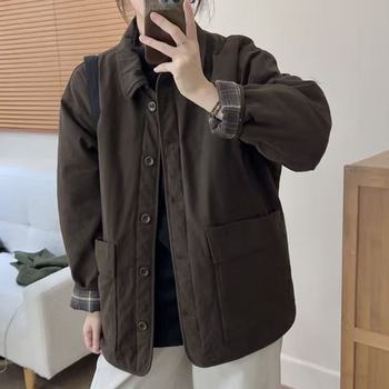 New autumn and winter women's korean style loose fashionable retro lapel cotton jacket versatile single breasted thermal top cotton jacket New autumn and winter women's korean style loose fashionable retro lapel cotton jacket versatile single breasted thermal top cotton jacket